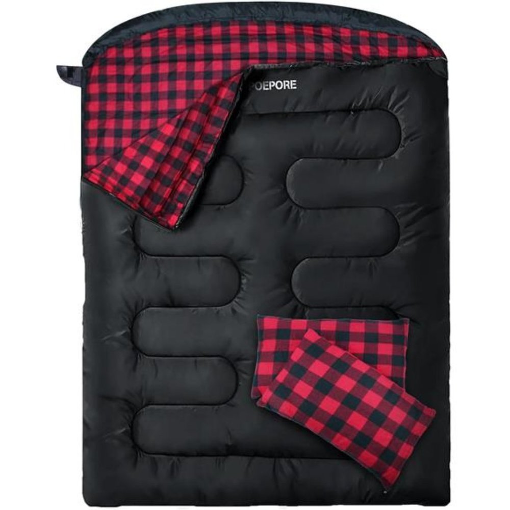 Adults Double Sleeping Bag Flannel with 2 Pillows - Picture 1 of 6